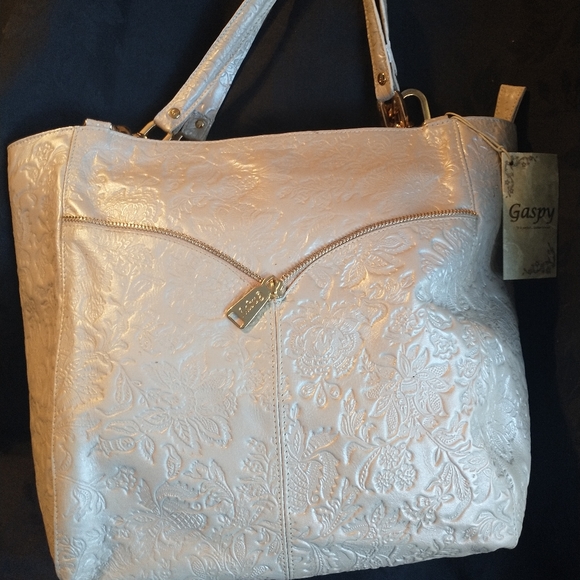STUNNING AND UNIQUE "GASPY" LEATHER HANDBAG "MOLLY" CREAM COLOR. - Picture 13 of 16